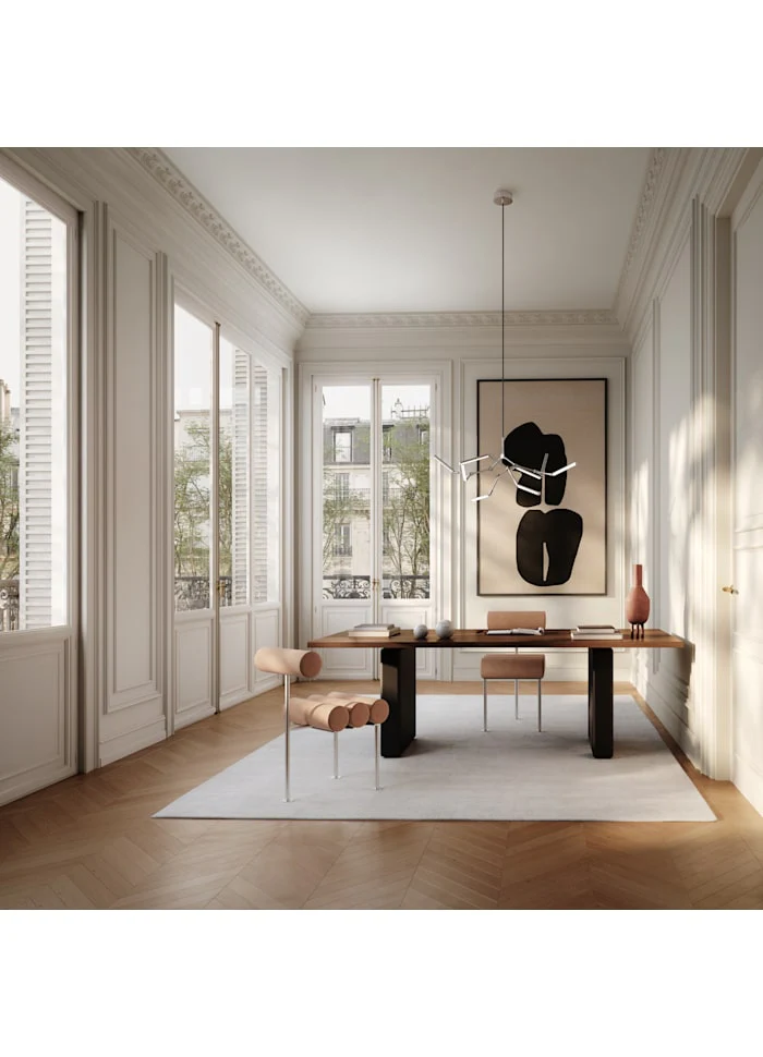 Hiro 餐椅 - 拋光不鏽鋼 - 磨砂牛皮革