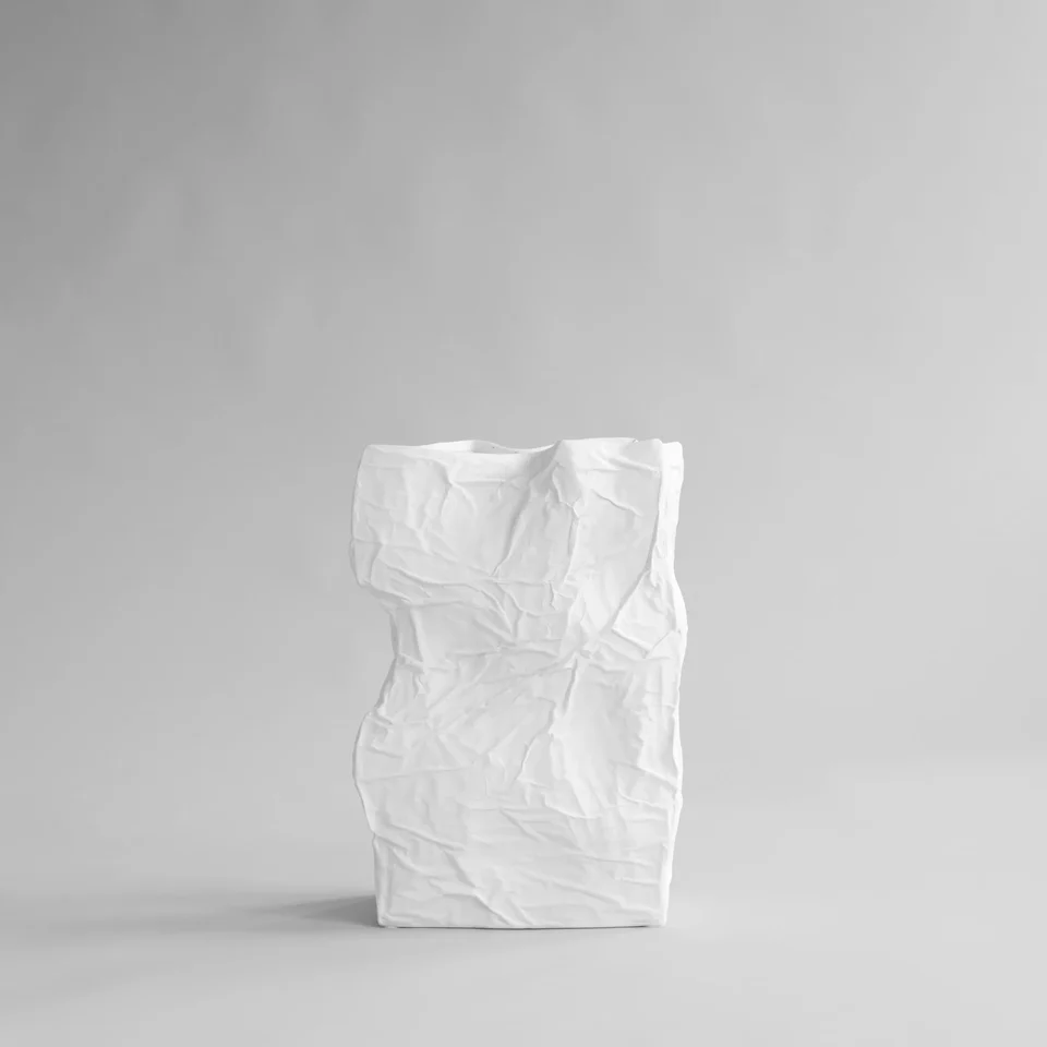 皺褶花瓶,大 - 骨白色