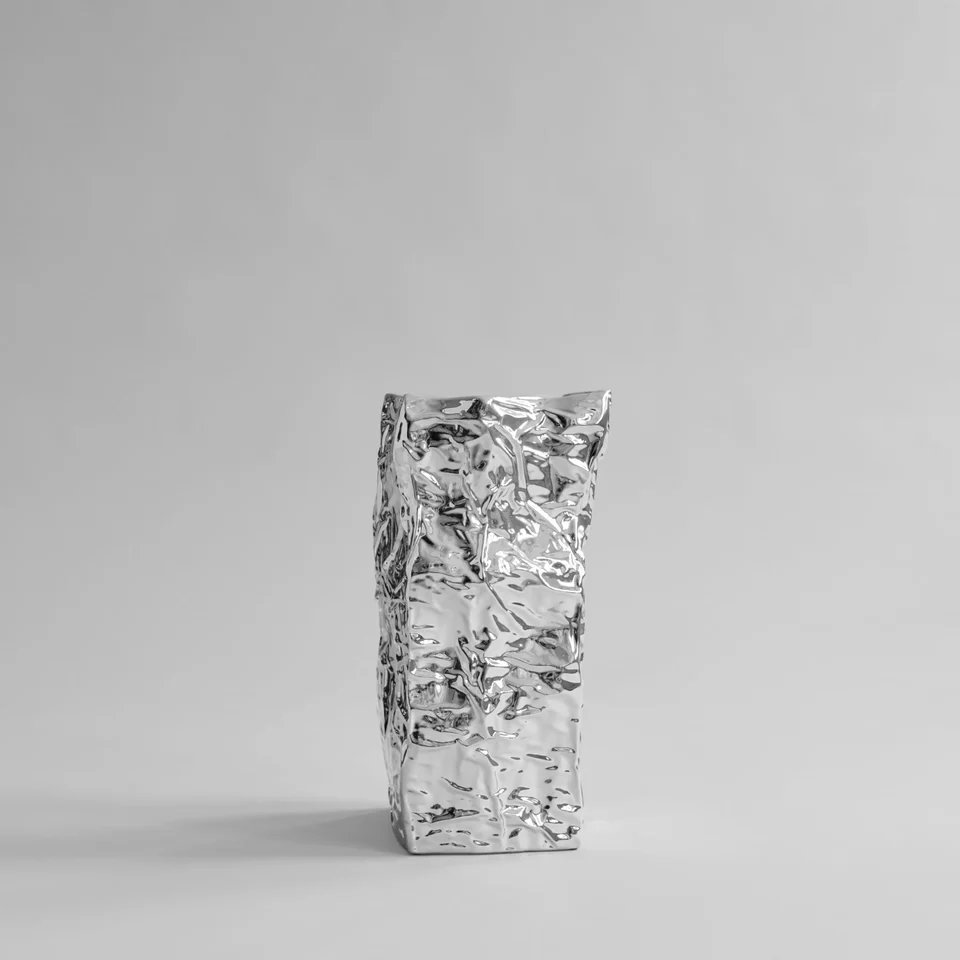 皺褶花瓶,大 - 鉻銀