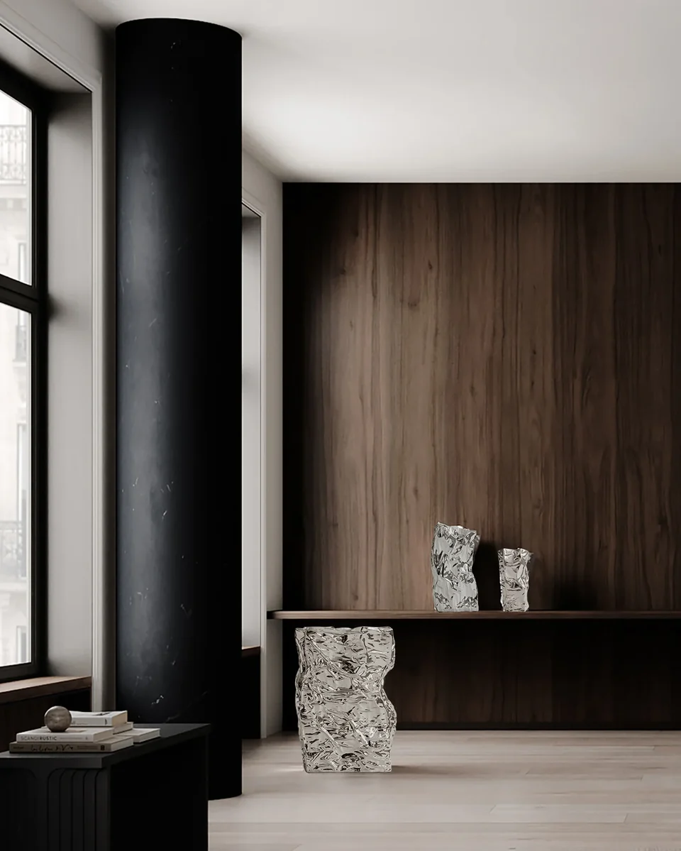 皺褶花瓶,迷你 - 鉻銀