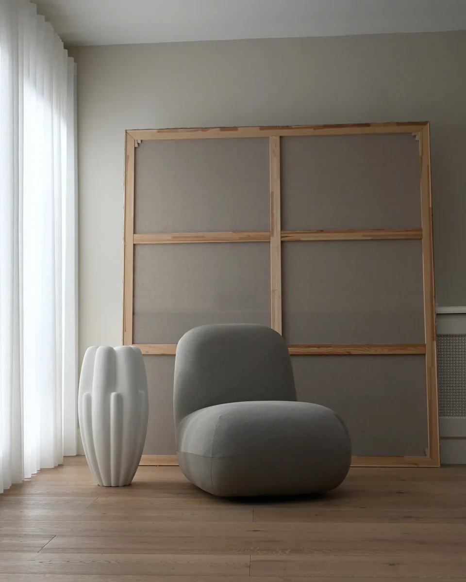 綻放花瓶,細長大 - 骨白色