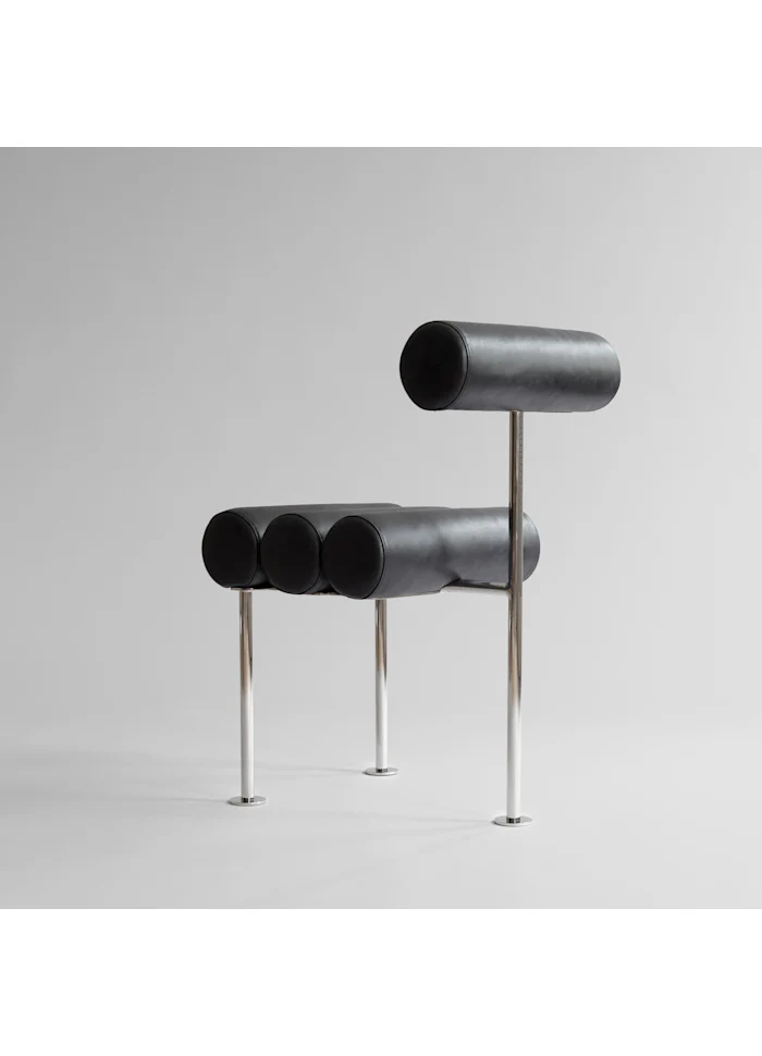 Hiro 餐椅 - 拋光不鏽鋼 - 黑色皮革