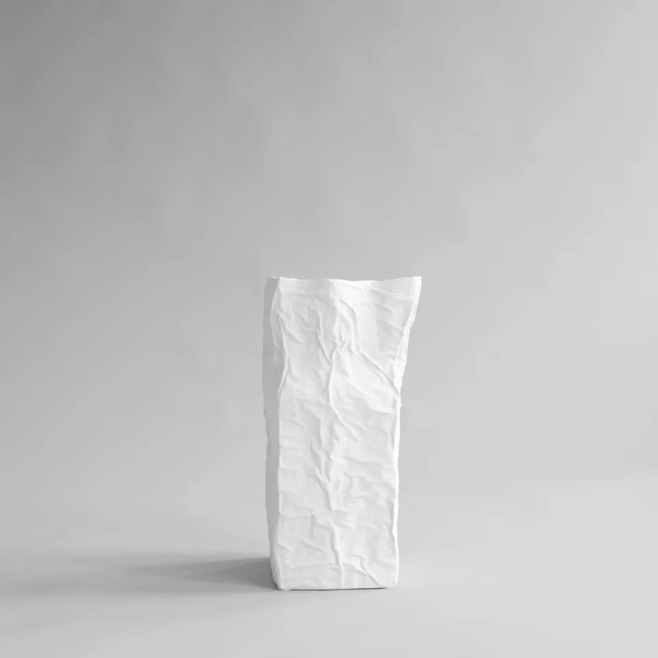 皺褶花瓶,大 - 骨白色