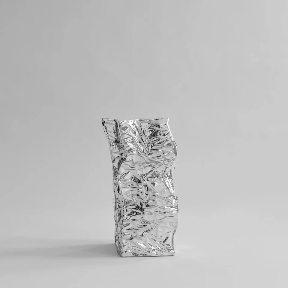 皺褶花瓶,大 - 鉻銀