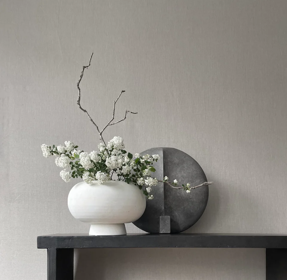 Kabin 圓形花瓶,寬口 - 骨白色