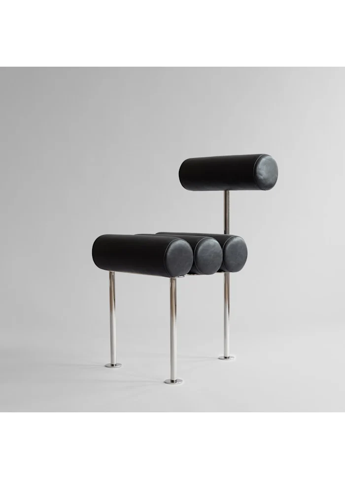 Hiro 餐椅 - 拋光不鏽鋼 - 黑色皮革