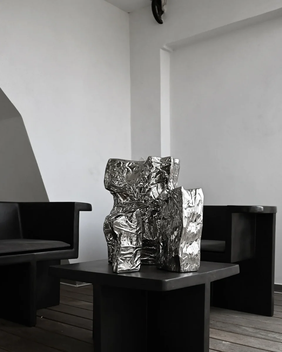 皺褶花瓶,迷你 - 鉻銀