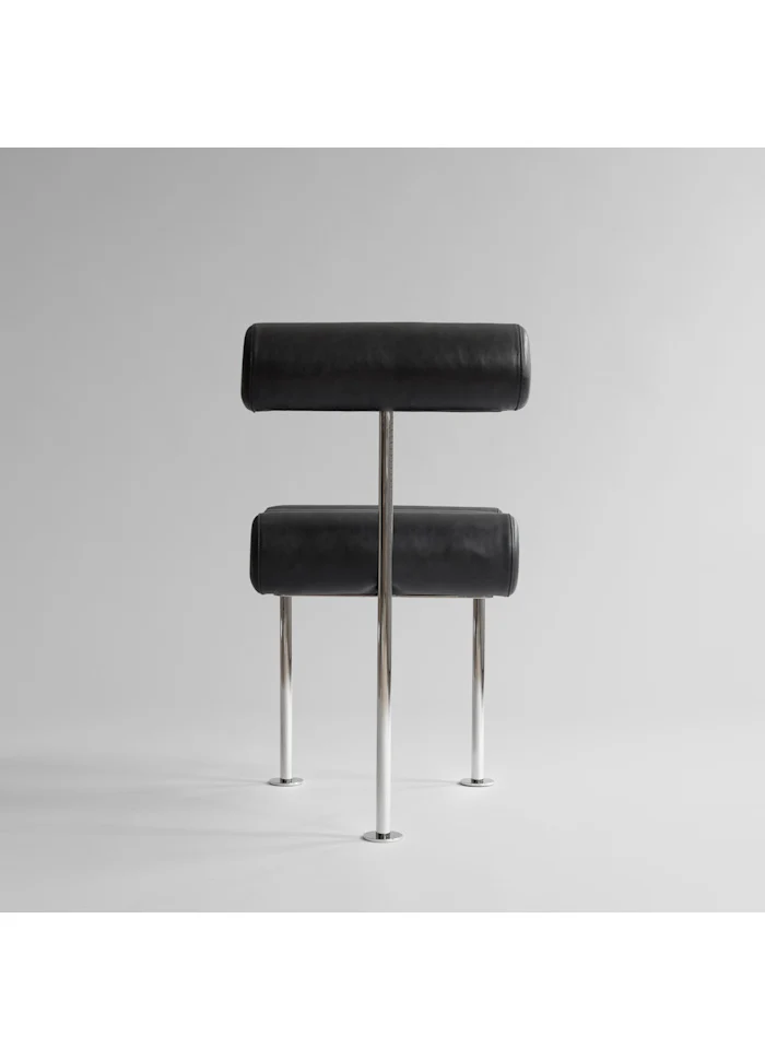 Hiro 餐椅 - 拋光不鏽鋼 - 黑色皮革