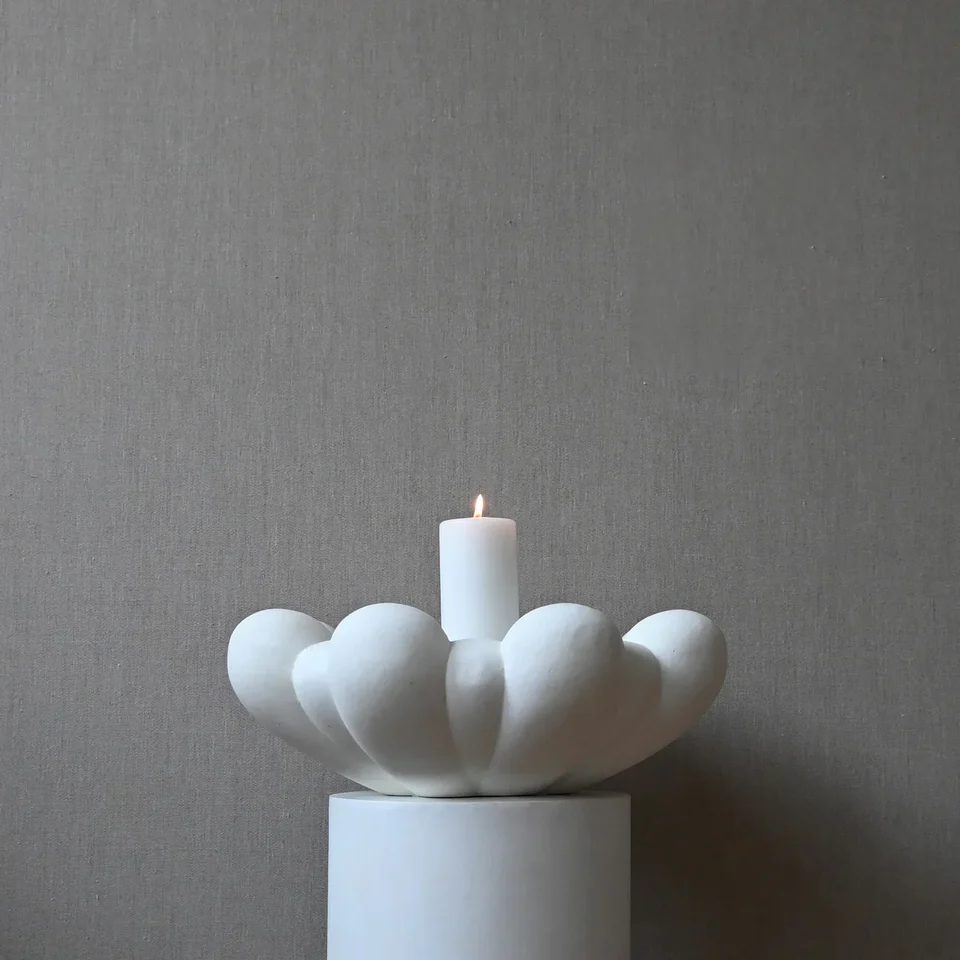 綻放陶盤,大 - 骨白色