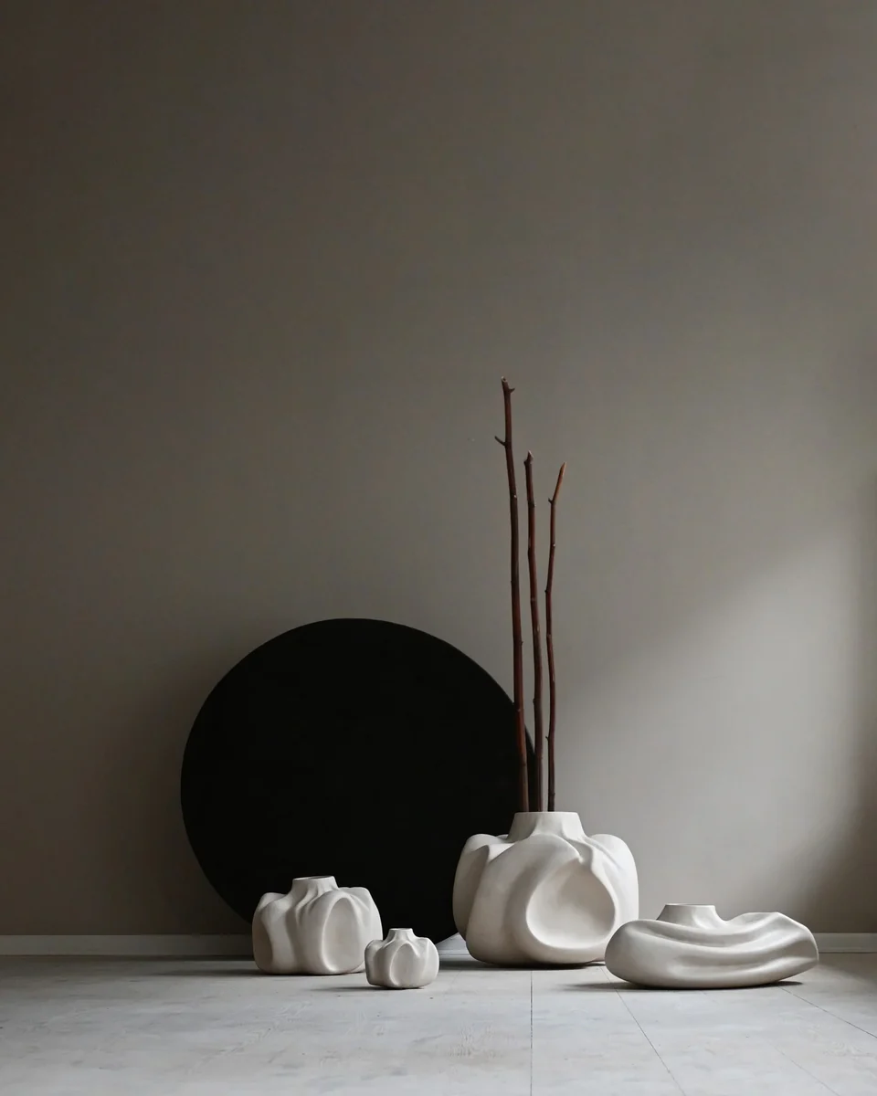 侘寂花瓶,矮胖型 - 白樺色