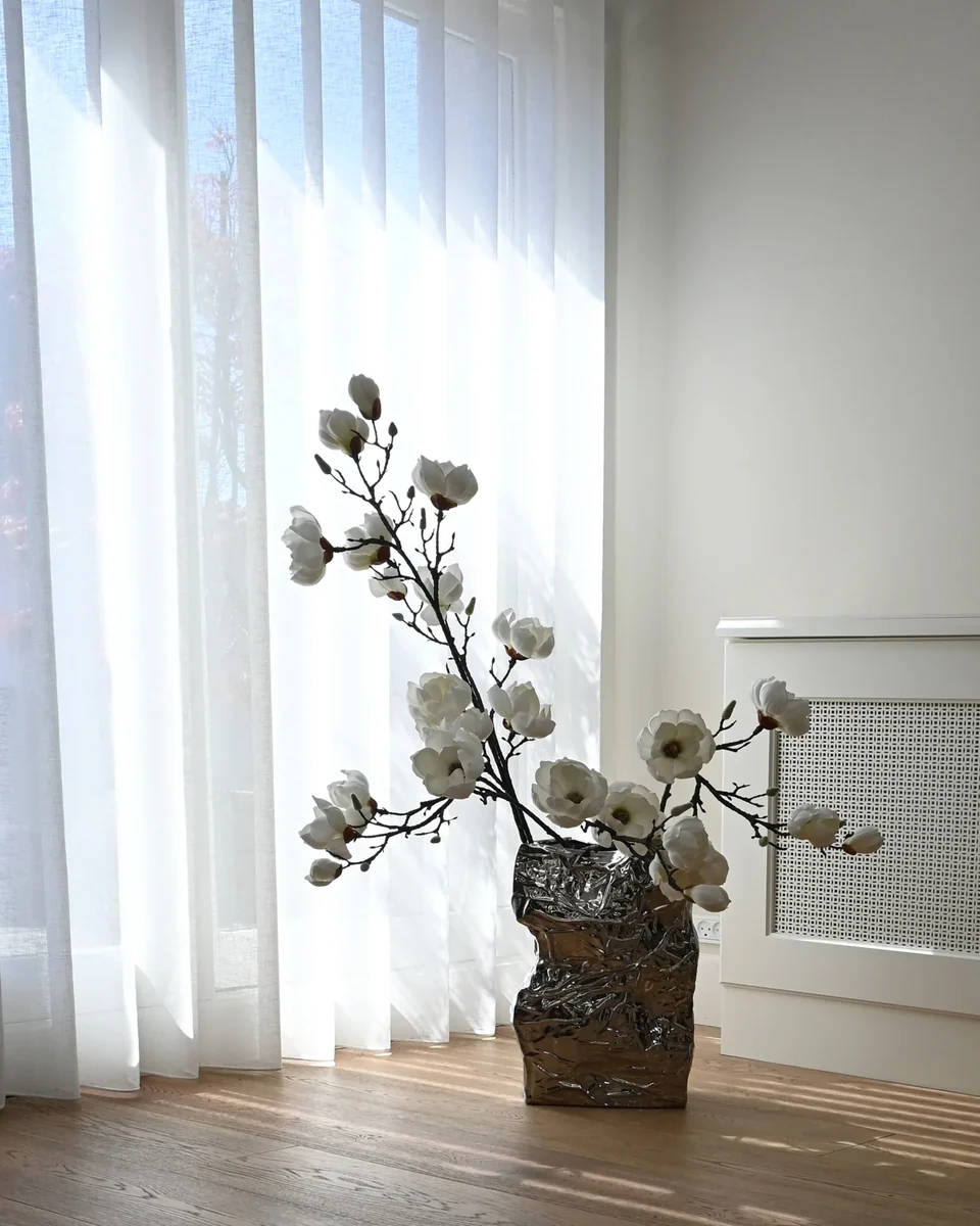 皺褶花瓶,大 - 鉻銀