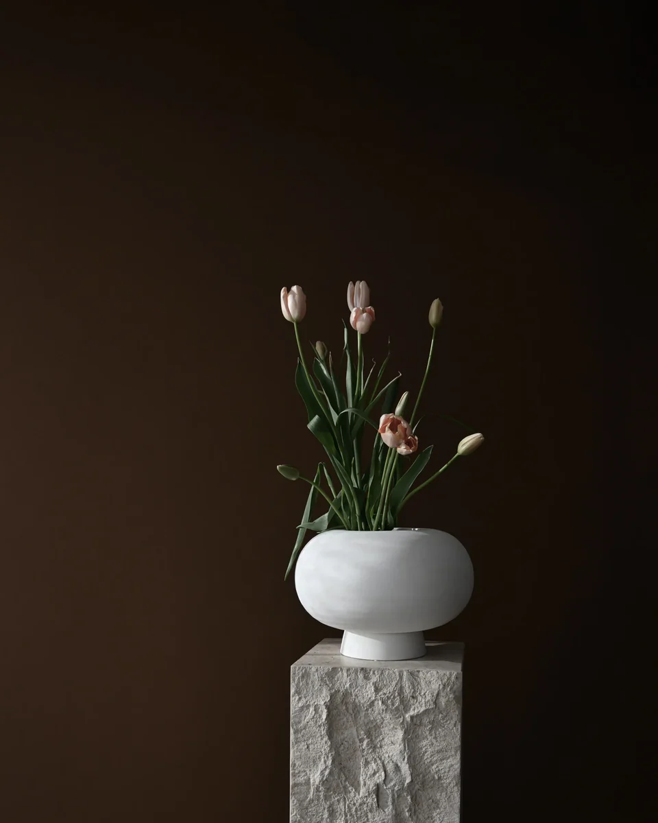 Kabin 圓形花瓶,寬口 - 骨白色