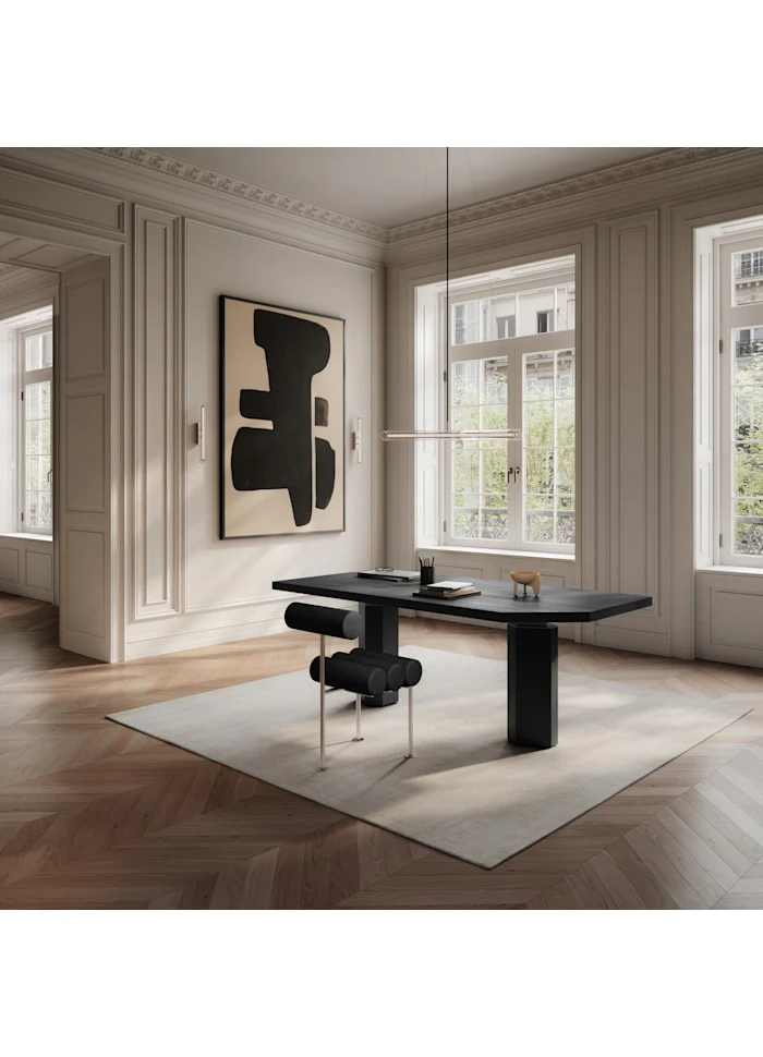 Hiro 餐椅 - 拋光不鏽鋼 - 黑色皮革