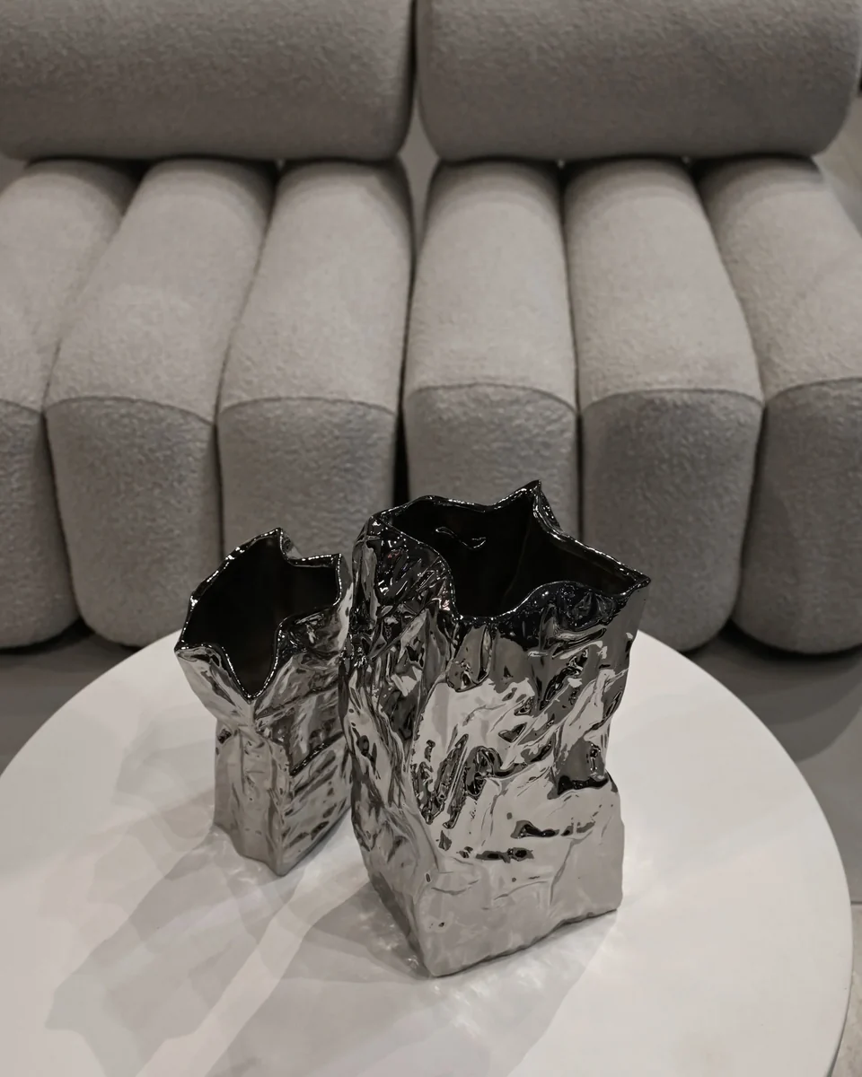 皺褶花瓶,中型 - 鉻銀