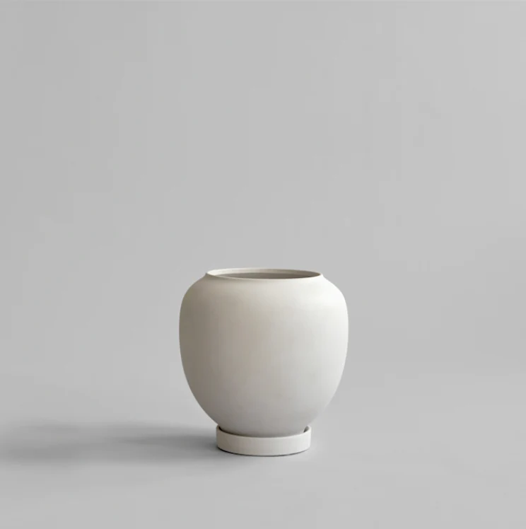 素直植栽盆,霧面中 - 樺木色