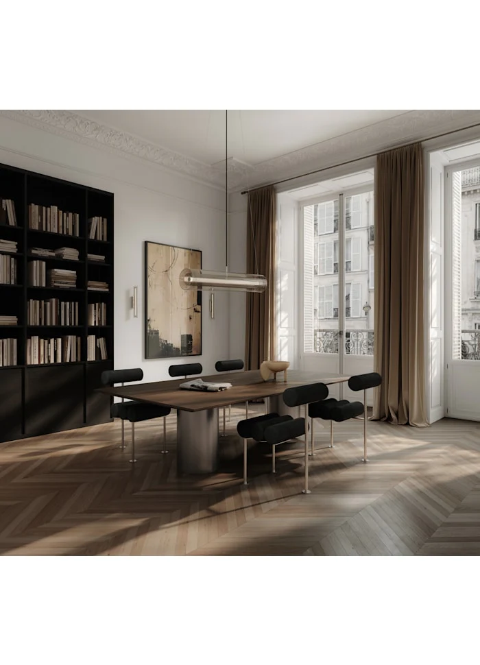 Hiro 餐椅 - 拋光不鏽鋼 - 黑色皮革