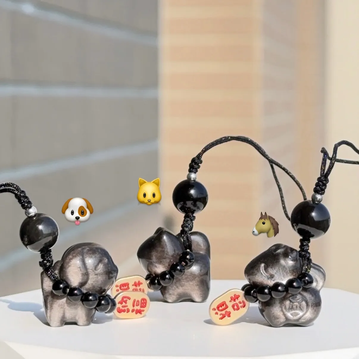 ｜銀曜石小馬吊飾｜