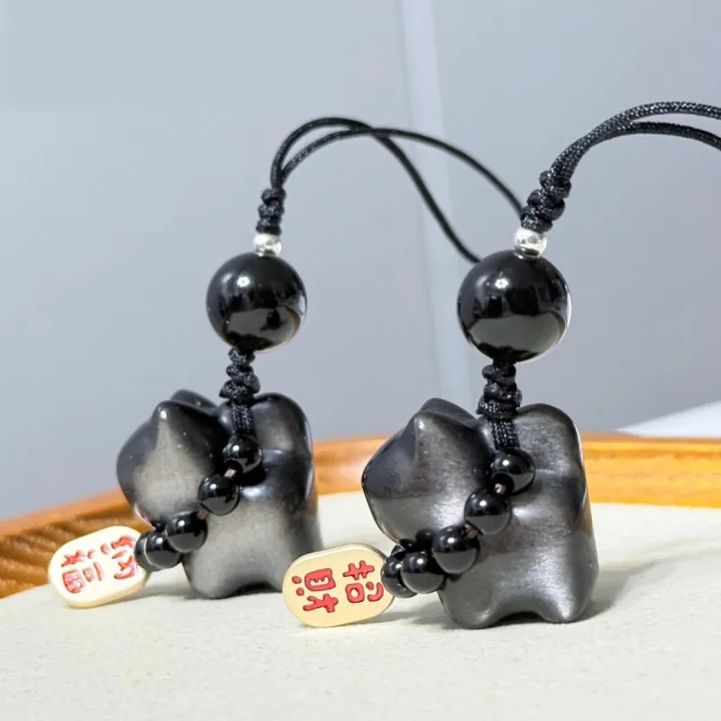 銀曜石貓咪吊飾