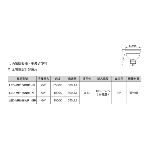 舞光｜ LED MR16杯燈 投射燈 杯燈 6W 全電壓 內建驅動器 免安杯燈 DIY 設計師愛用