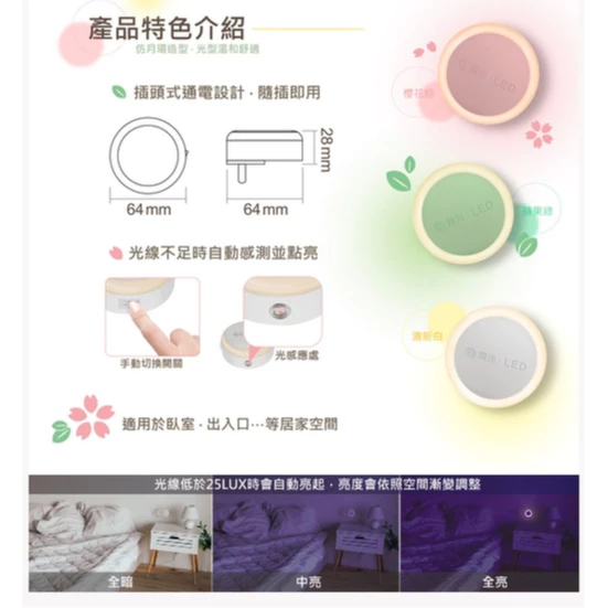 舞光｜LED 小夜燈 床頭燈 感應燈 插座式 插頭式 圓滿光感小夜燈 即插即用 實用療癒 起床不怕案摸摸