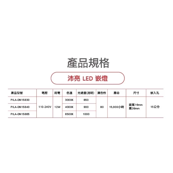 沛亮PILA ｜ LED崁燈 嵌燈 崁孔15CM 12W 全電壓 居家 客廳 廚房 餐應 臥室 走道 設計師常用款