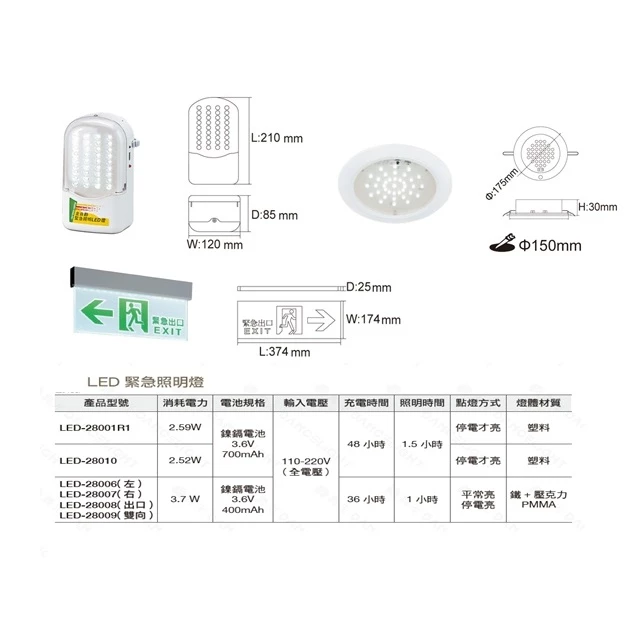 舞光 | LED 緊急照明燈 緊急出口燈 緊急照明崁燈 公共區域 逃生指示燈 消防 停電照明