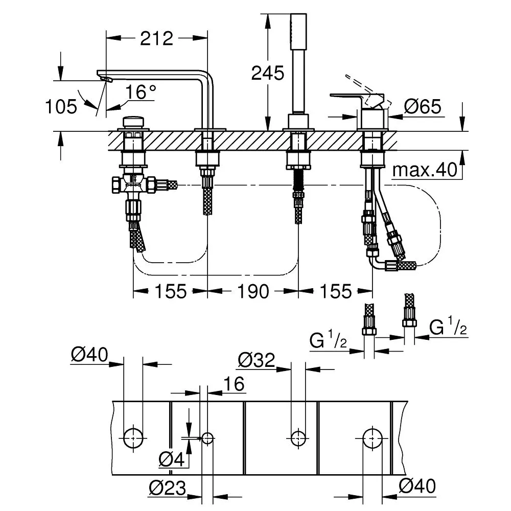 GROHE LINEARE 浴用四件式龍頭