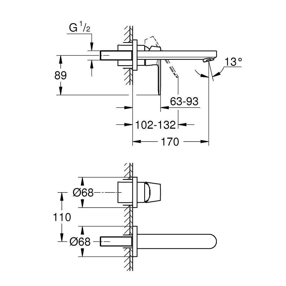 GROHE EUROSMART COSMOPOLITAN 壁式面用二件式龍頭