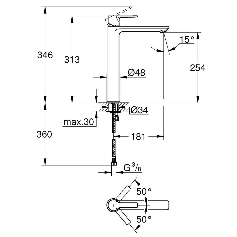 GROHE LINEARE 單槍加高面用龍頭