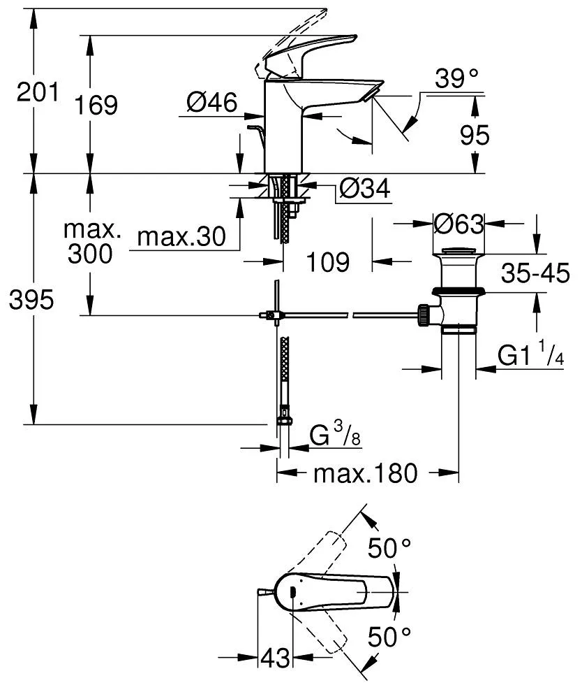 GROHE EUROSMART 單槍面用龍頭 邁特黑