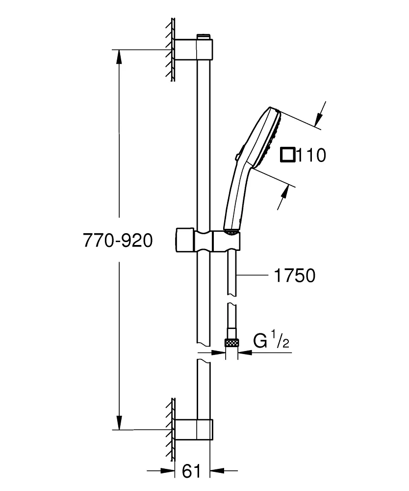 GROHE TEMPESTA CUBE 110 滑桿組