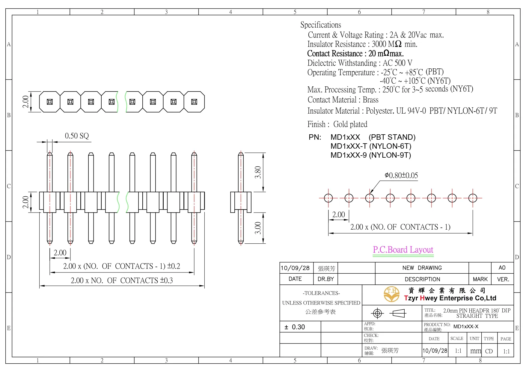  PIN HEADER PH 2.0 SINGLE ROW VERTICAL DIP