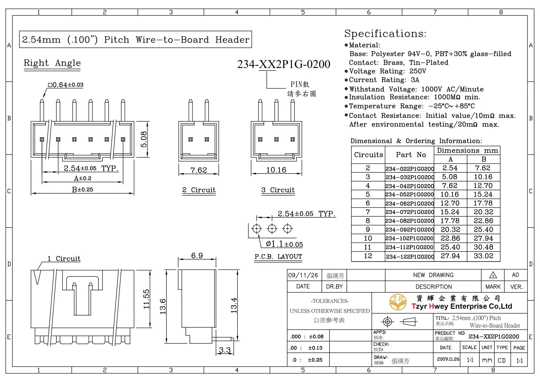  WTB WAFER PH2.54 RIGHT ANGLE DIP WITH HOOK SINGLE ROW