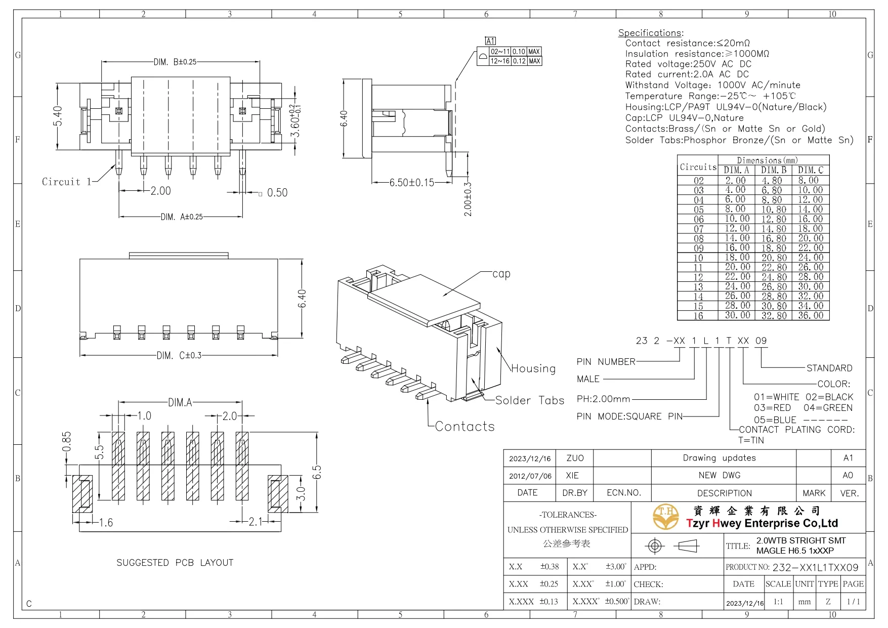 WTB WAFER PH2.0 STRIGHT SMT MAGLE H6.5 1xXXP