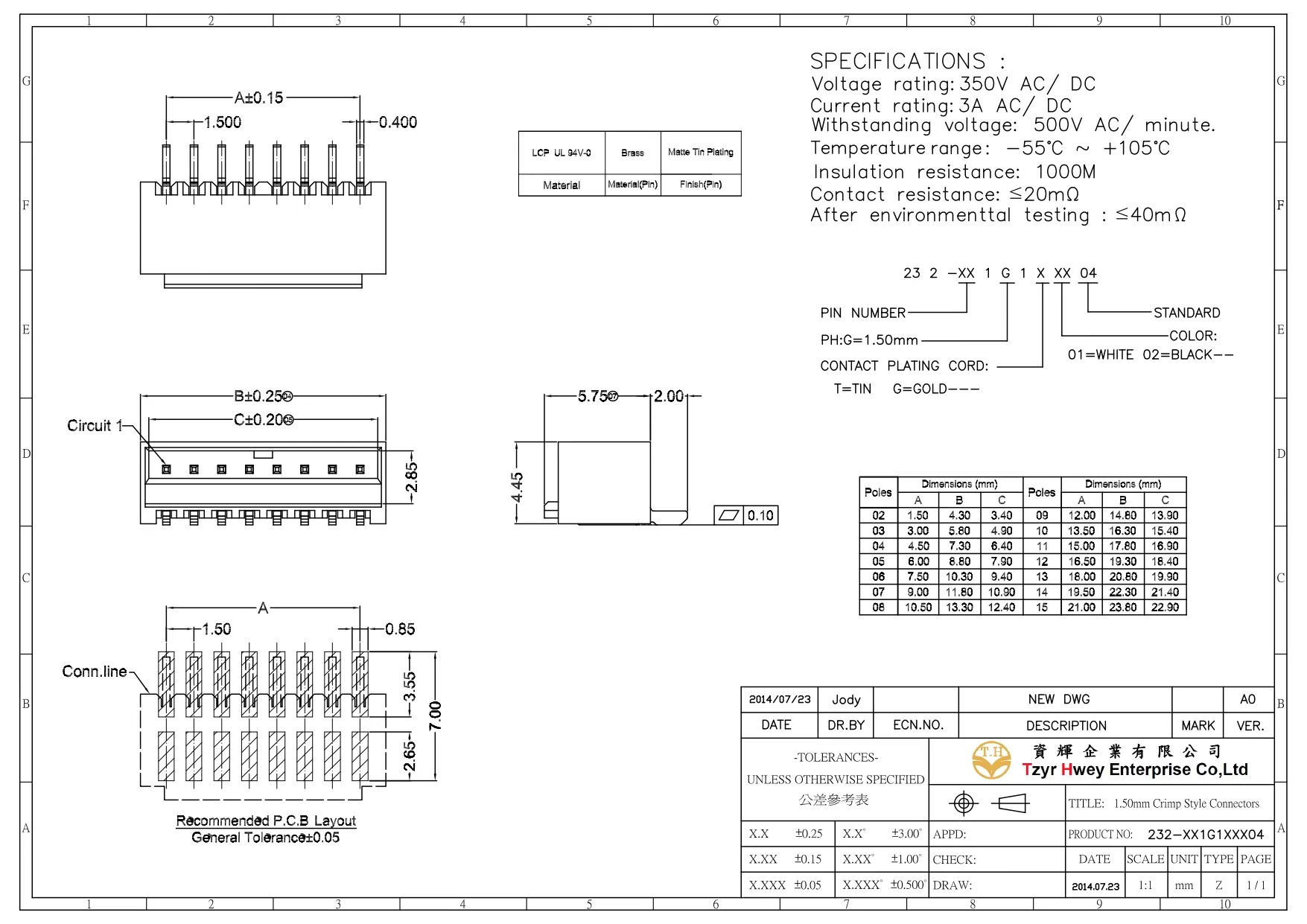 WAFER  PH1.5 CRIMP STYPE SINGLE ROW SMT