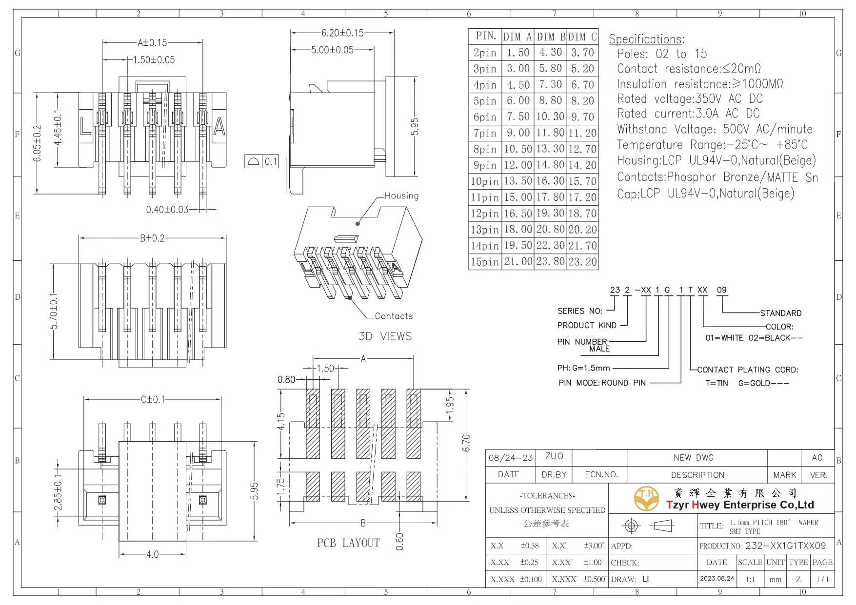 WAFER PH1.5 180度SMT TYPE