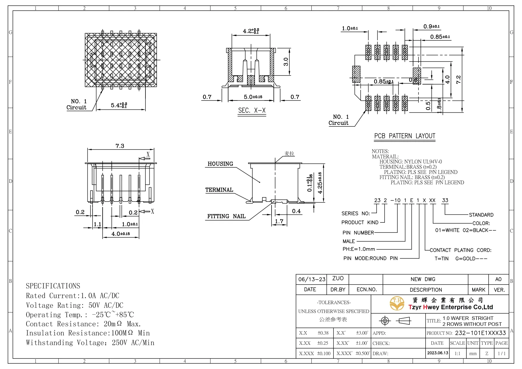  WAFER  1.0 STRIGHT 2 ROWS WITHOUT POST  10PIN