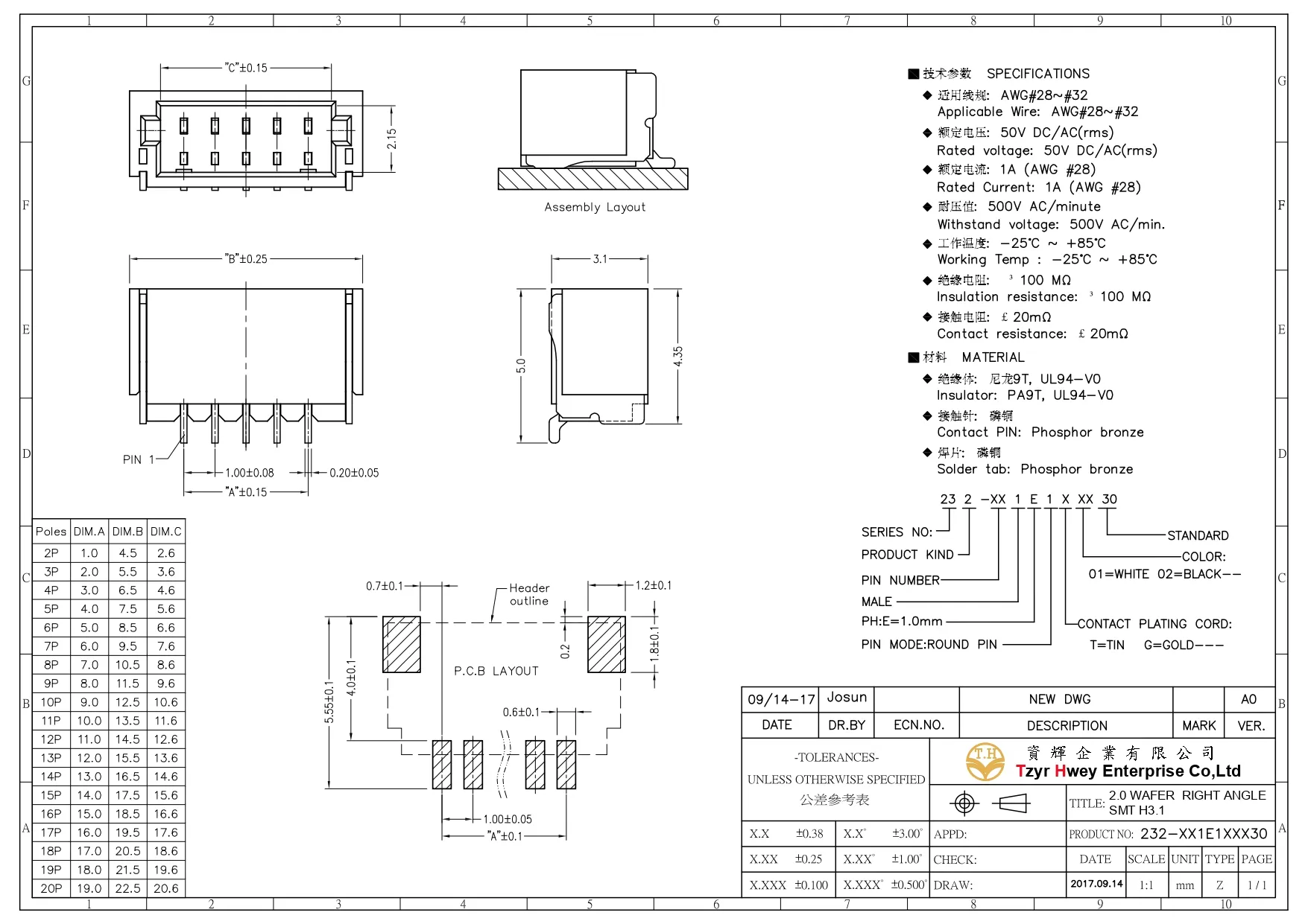 WAFER 1.0  RIGHT ANGLE SMT SINGLE ROW H3.1