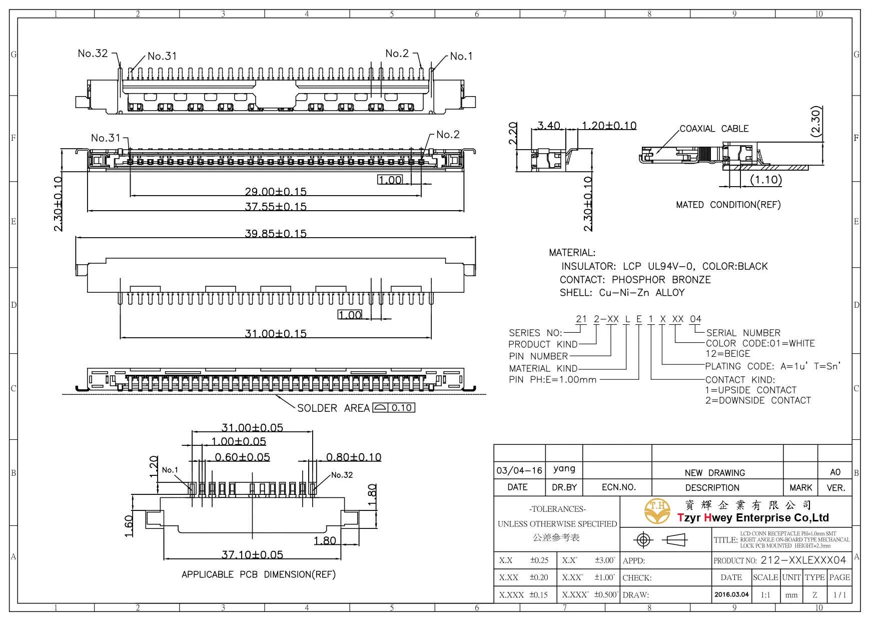  LCD CONN PITCH 1.0