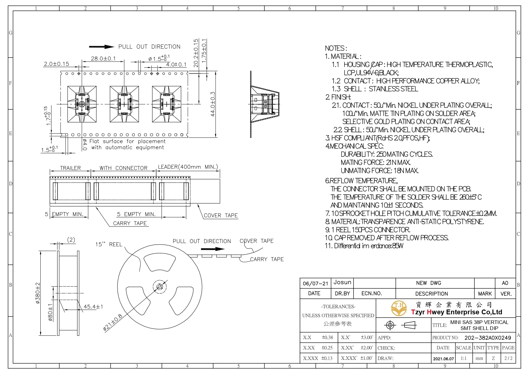  MINI SAS 38P VERTICAL SMT SHELL DIP