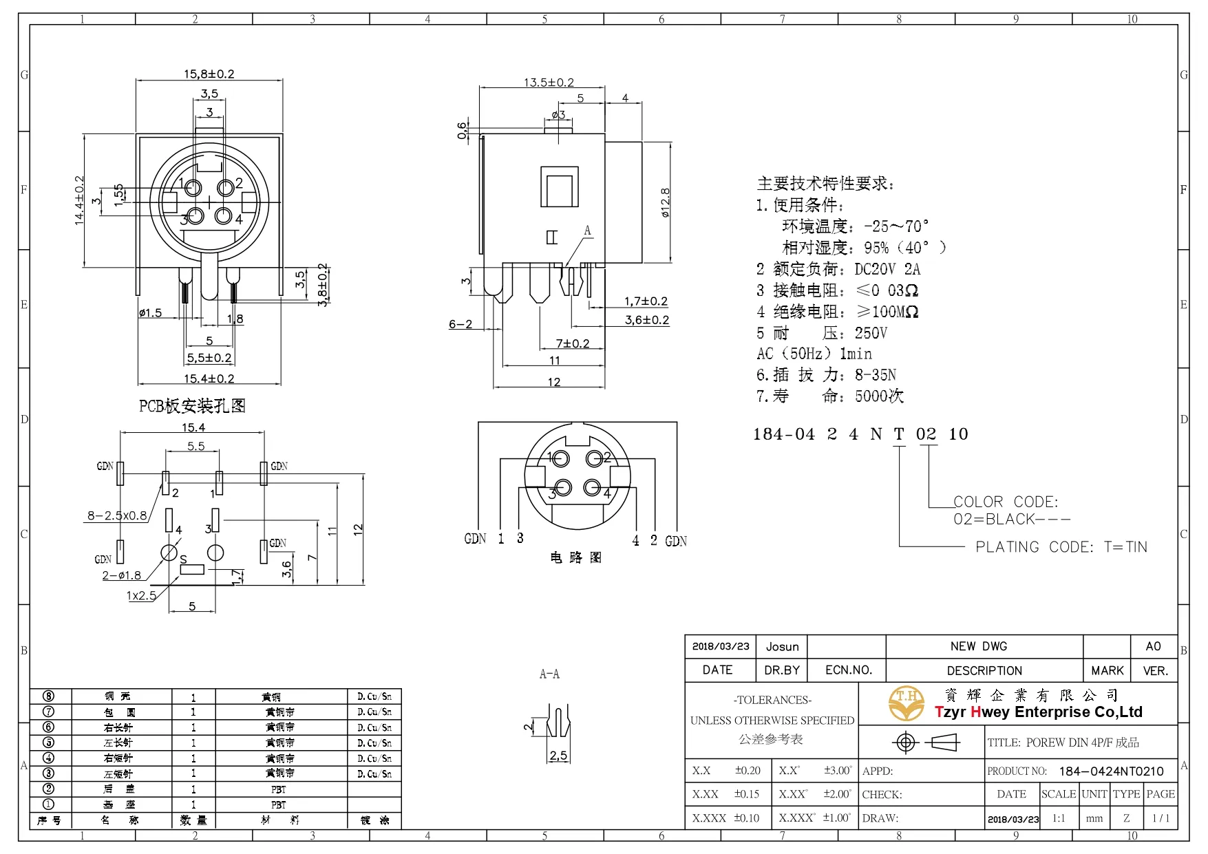 Power Din 4P Female DIP 90度