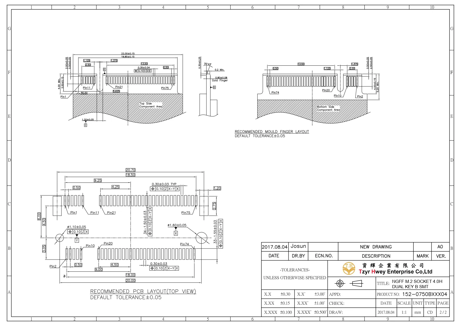  NGFF M.2 SOCKET 4.0H DUAL KEY B SMT CH=2.94mm