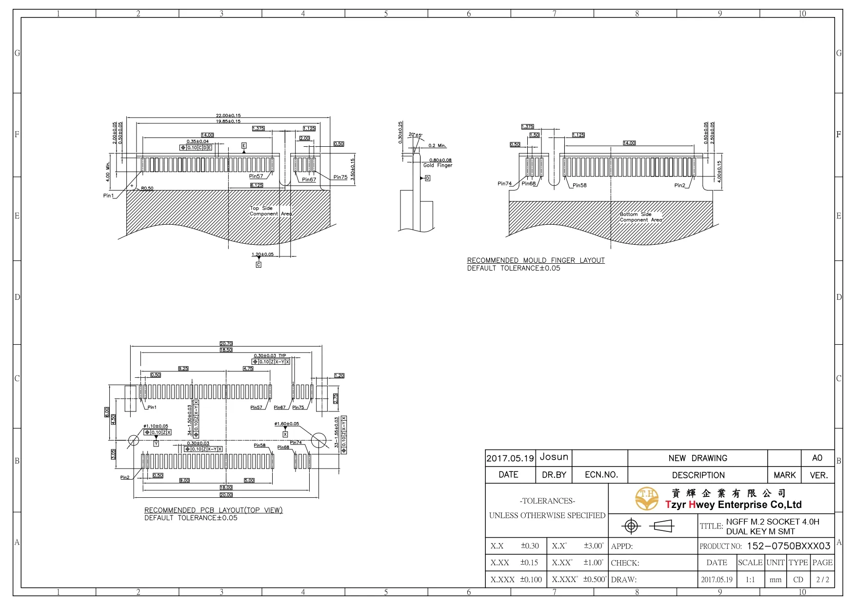 NGFF M.2 SOCKET 4.0H DUAL KEY M SMT