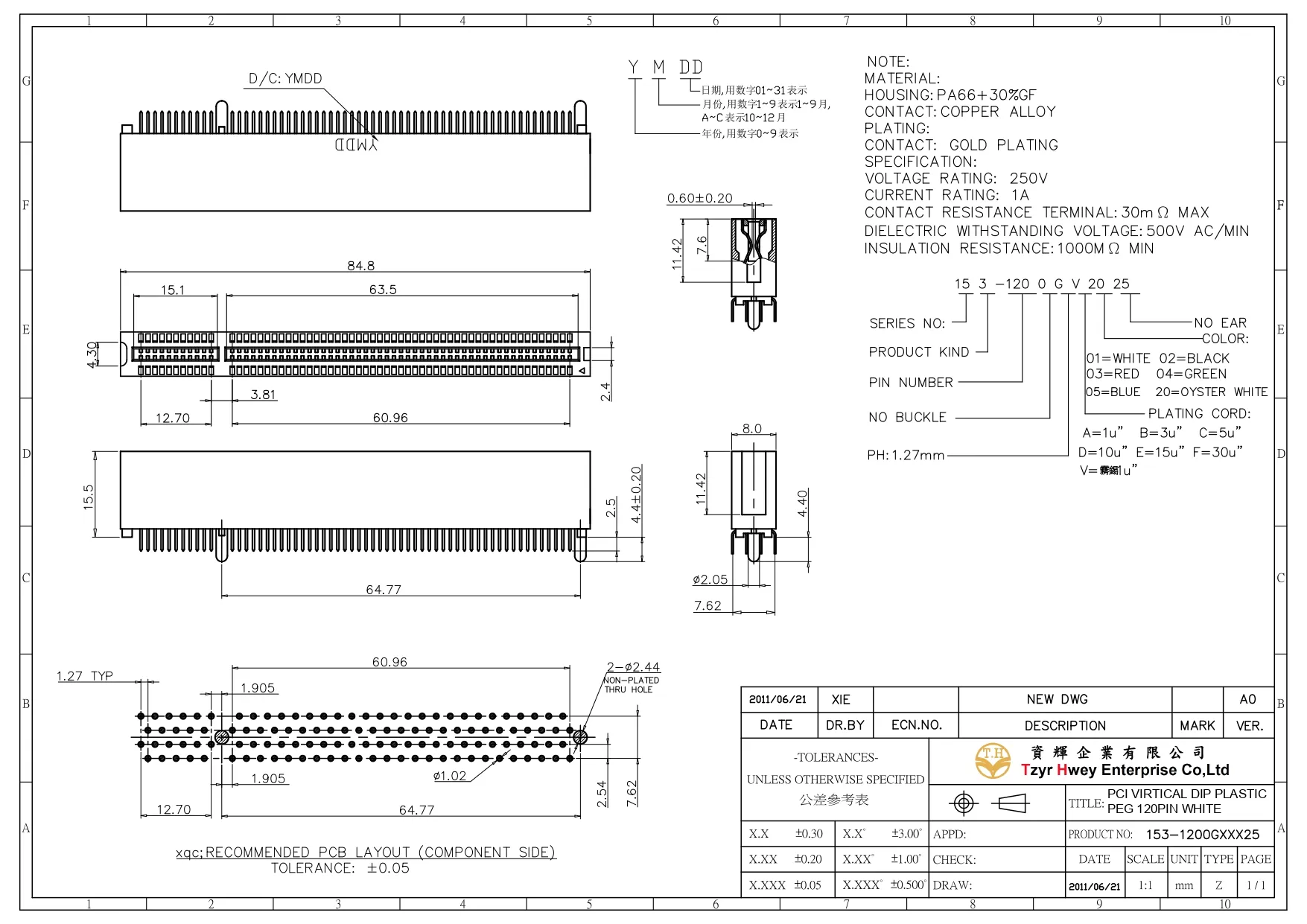 PCIe VIRTICAL DIP PLASTIC PEG 120PIN WHITE