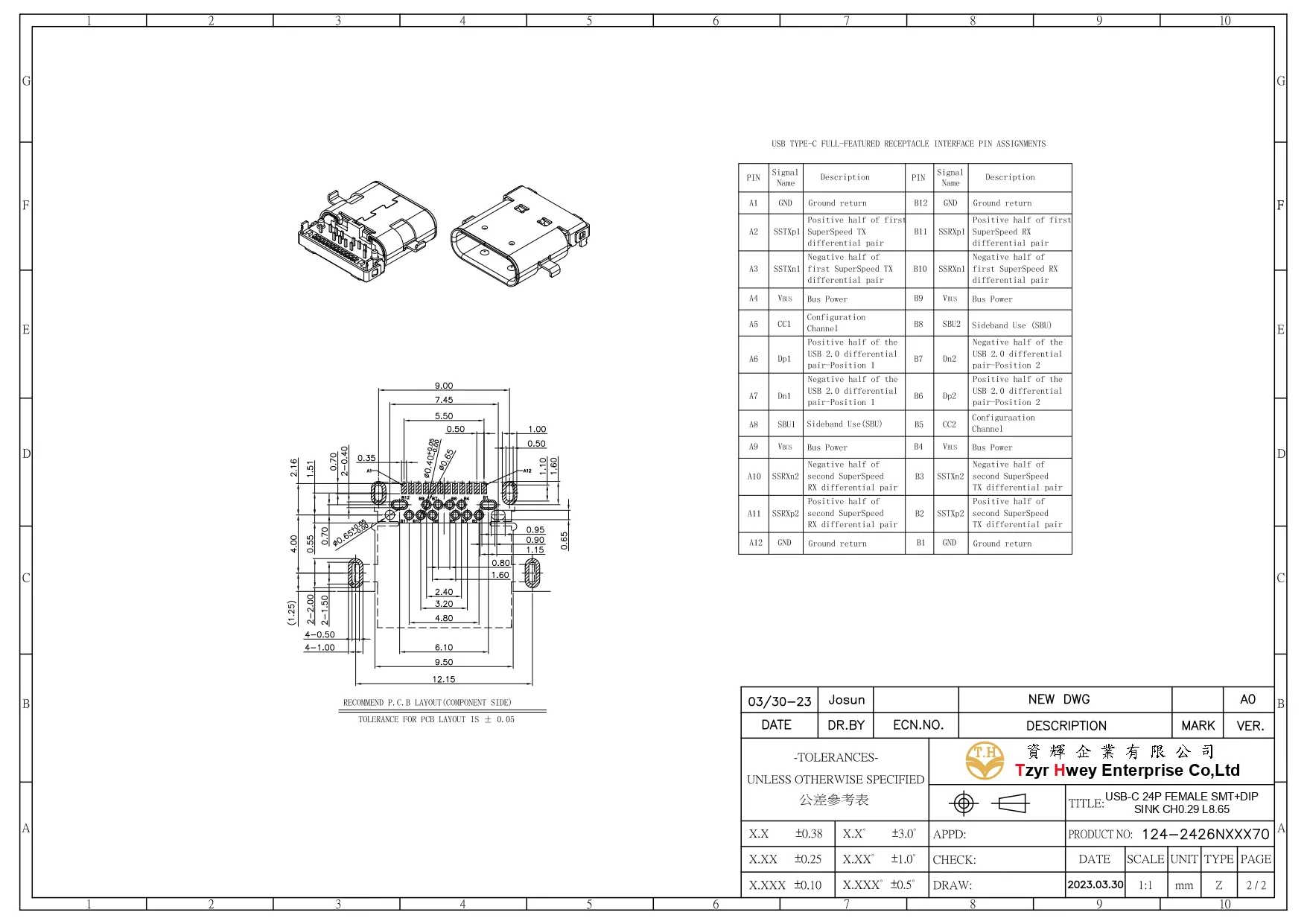  USB TYPE 沉板式双外壳DIP+SMT母座L=8.65