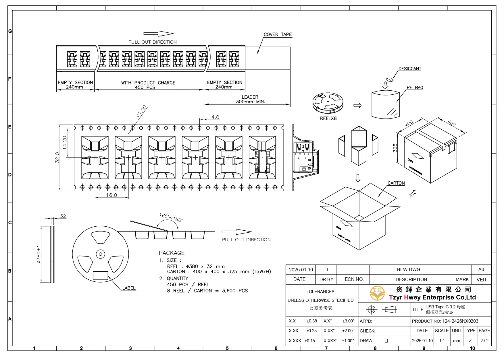 USB Type C 3.2 母座 侧插双壳24PIN