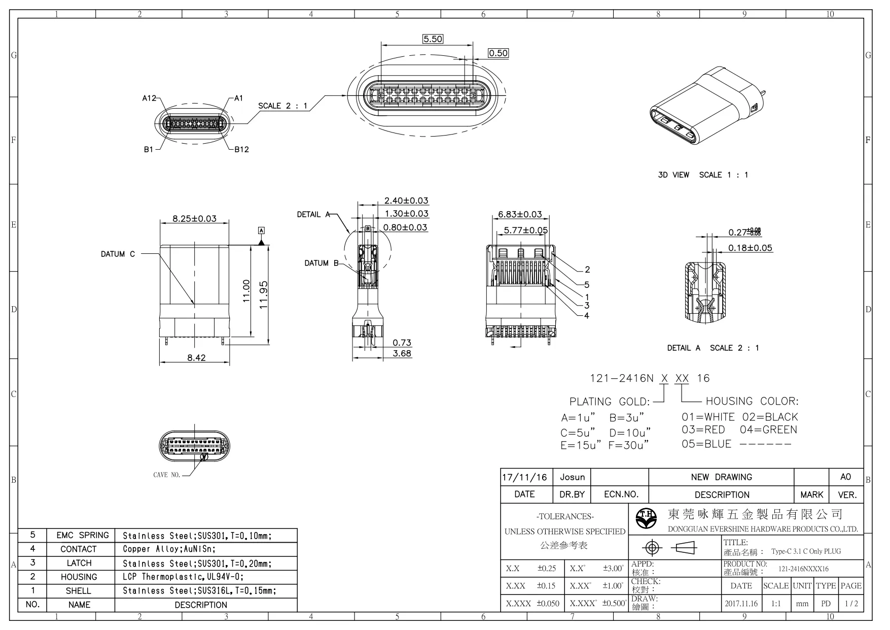 Type-C 3.1 C Only PLUG