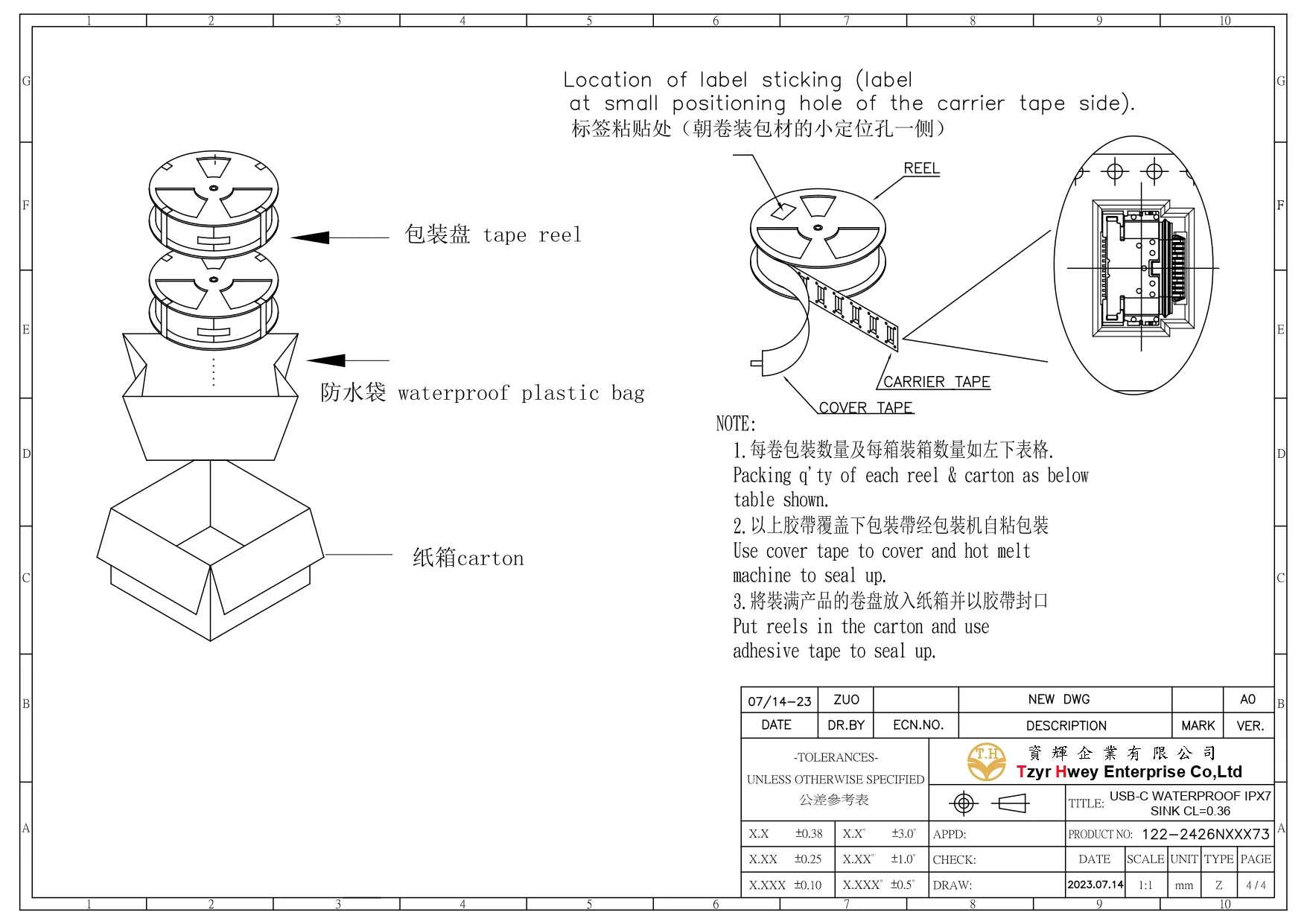 USB C WATERPROOF IPX7 SINK CL=0.36