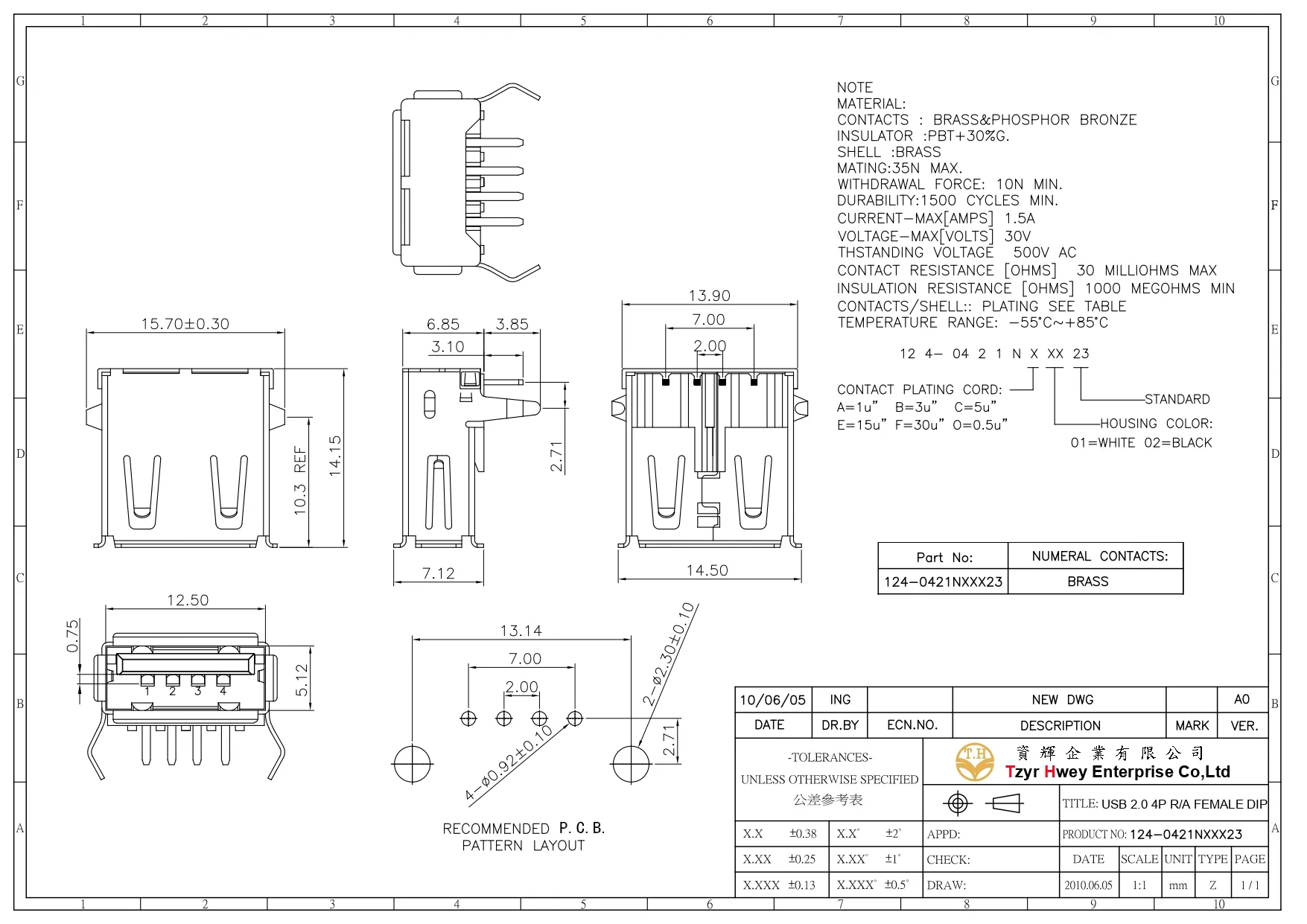 USB 2.0 4P AF RIGHT ANGLE DIP  (USB 4P AF DIP 90度 可替代雅安UA1FW)可以的話請推這款