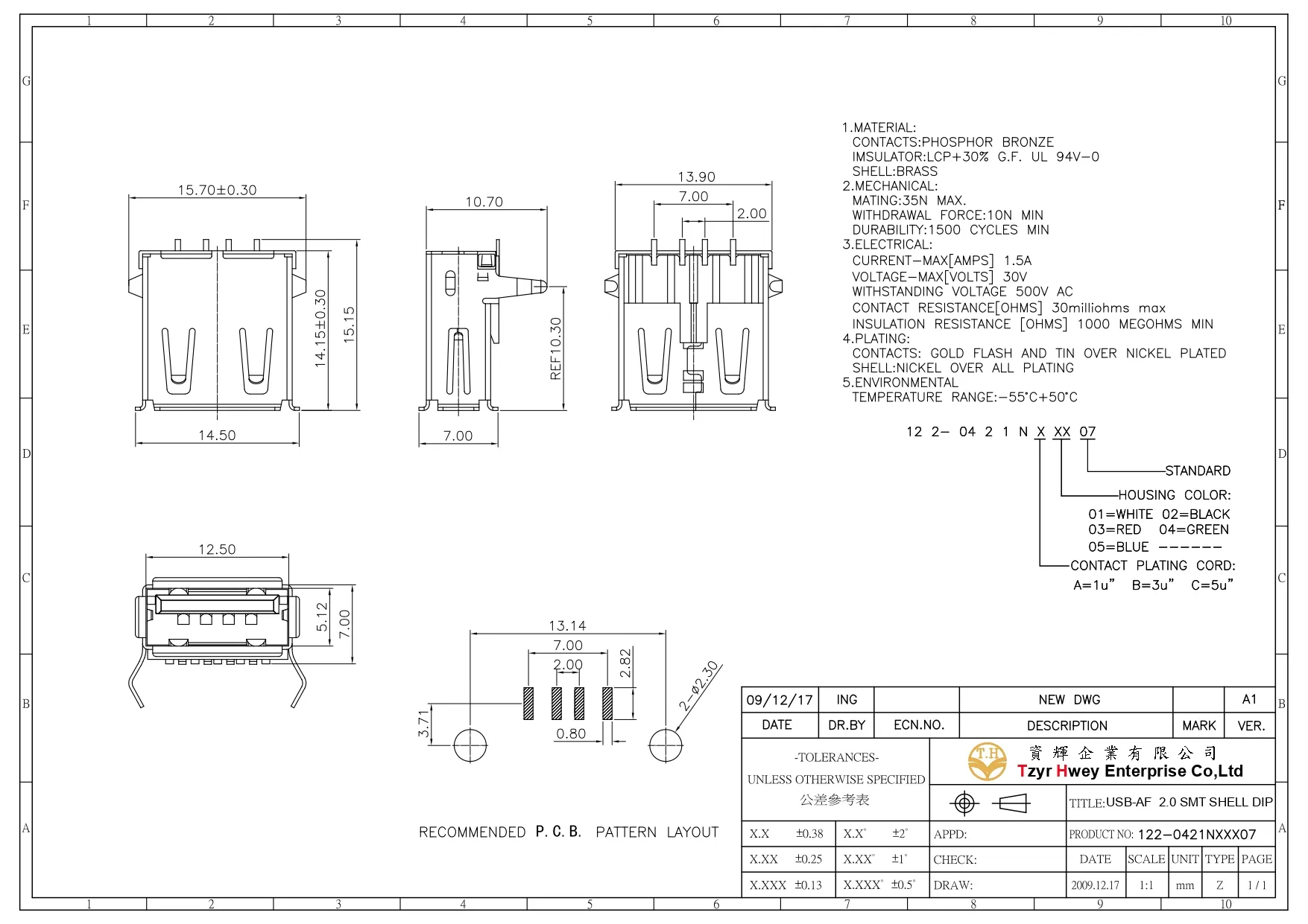 USB AF 2.0 SMT SHELL DIP K